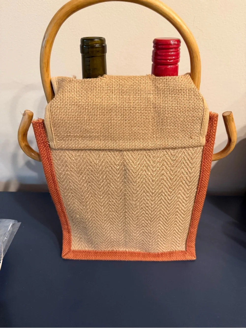 Rust Accent Jute Double Wine Tote Bag - got wine?